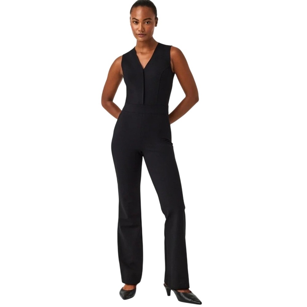 SPANX The Perfect Sleeveless Jumpsuit Womens M Black New Wide Leg Ponte Stretch
